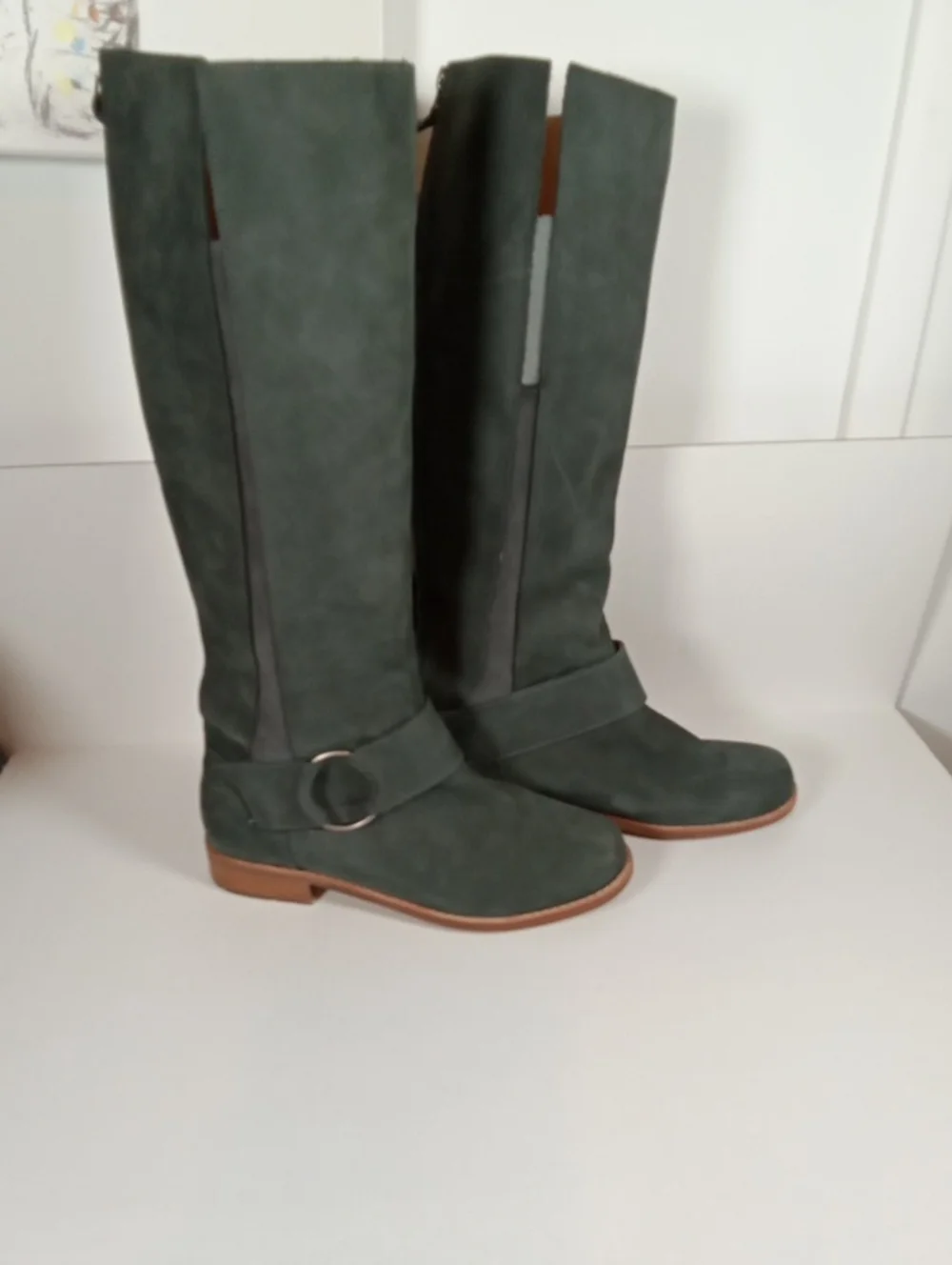 Olukai Holo Lio 11 Riding Boots Dark Shadow Leather Tall Rear Zip Womens 8.5
